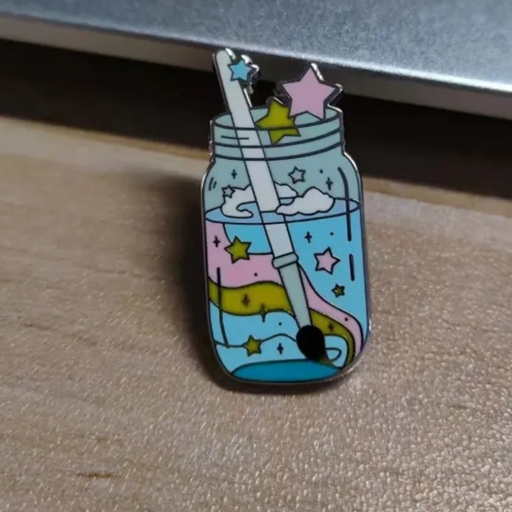 Stylish glass bottle art pin